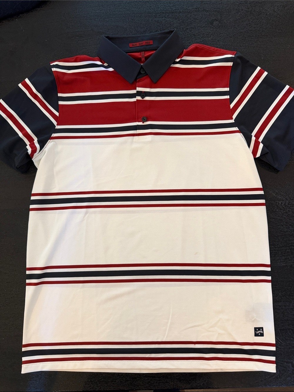 Sun Day Red Men’s Striped Polo Shirt - Red, Navy & White